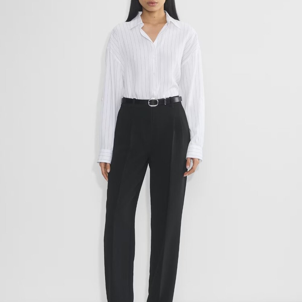 Aritzia The Effortless Pant Crepette Regular Length Sz 8 Black Wide Leg Wilfred
